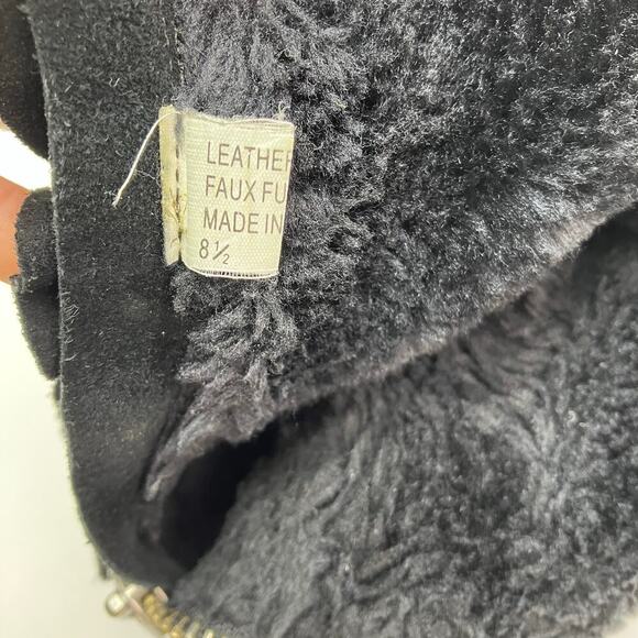 J/Slides Sz 8.5 Ruffle Back Platform Ankle Booties Black Suede Faux-fur Lined - Picture 14 of 16